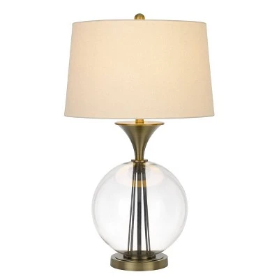 30.5 " Glass and Metal Table Lamp with Hardback Taper Drum Linen Shade Antique Brass - Cal Lighting 1 30.5 " Glass and Metal Table Lamp with Hardback Taper Drum Linen Shade Antique Brass - Cal Lighting