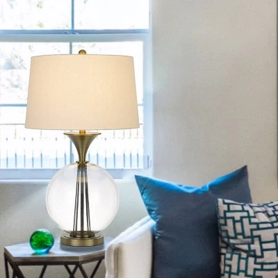 30.5 " Glass and Metal Table Lamp with Hardback Taper Drum Linen Shade Antique Brass - Cal Lighting 2 30.5 " Glass and Metal Table Lamp with Hardback Taper Drum Linen Shade Antique Brass - Cal Lighting - Image 2