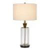 30.25" Sherwood Glass and Metal Table Lamp with Wood Font Hardback Fabric Drum Shade Dark Bronze - Cal Lighting