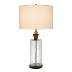 30.25" Sherwood Glass and Metal Table Lamp with Wood Font Hardback Fabric Drum Shade Dark Bronze - Cal Lighting