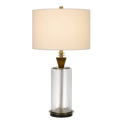 30.25" Sherwood Glass and Metal Table Lamp with Wood Font Hardback Fabric Drum Shade Dark Bronze - Cal Lighting 1 30.25" Sherwood Glass and Metal Table Lamp with Wood Font Hardback Fabric Drum Shade Dark Bronze - Cal Lighting