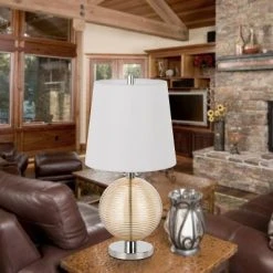 28" Metal/Glass Contemporary Table Lamp Brushed Steel/Amber - Cal Lighting -Desk Lamps sales shop unnamed file 3314