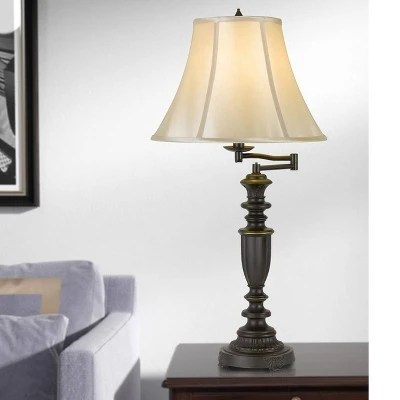 30' 3-way Mayo Aluminum Casted Swing Arm Table Lamp with Softback Faux Silk Shade Dark Bronze - Cal Lighting 1 30' 3-way Mayo Aluminum Casted Swing Arm Table Lamp with Softback Faux Silk Shade Dark Bronze - Cal Lighting