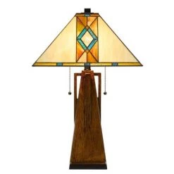 25" Resin Contemporary Mission Table Lamp with Tiffany Glass Shade - Cal Lighting -Desk Lamps sales shop unnamed file 3373
