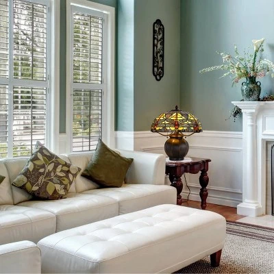 18.25" Metal Contemporary Mission Table Lamp with Tiffany Glass Shade - Cal Lighting 1 18.25" Metal Contemporary Mission Table Lamp with Tiffany Glass Shade - Cal Lighting