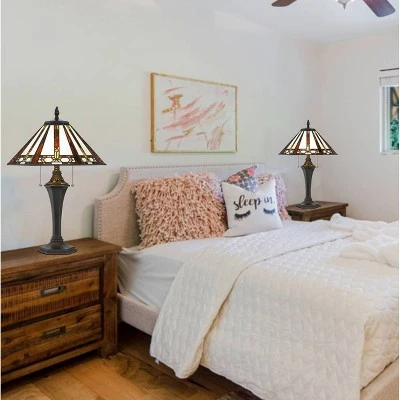 25" Tiffany Resin Table Lamp with Hand Cut Glass Shade - Cal Lighting 2 25" Tiffany Resin Table Lamp with Hand Cut Glass Shade - Cal Lighting - Image 2