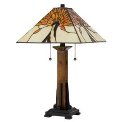23" Resin Contemporary Mission Table Lamp with Tiffany Glass Shade - Cal Lighting -Desk Lamps sales shop unnamed file 3478