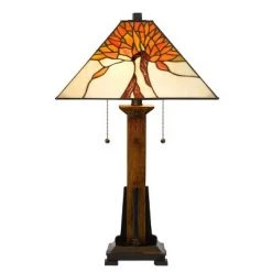 23" Resin Contemporary Mission Table Lamp with Tiffany Glass Shade - Cal Lighting -Desk Lamps sales shop unnamed file 3479
