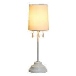 Table Lamp with Fabric Shade and Hanging Acrylic Beads White - Simple Designs