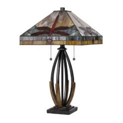 23.75" Metal/Resin Contemporary Mission Table Lamp with Tiffany Glass Shade - Cal Lighting -Desk Lamps sales shop unnamed file 3515