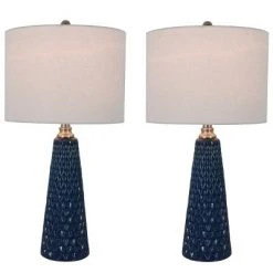 26.5" Set of Two Jameson Textured Ceramic Table Lamp Cobalt Blue - Decor Therapy