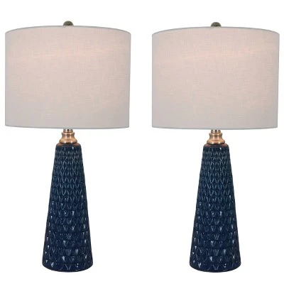 26.5" Set of Two Jameson Textured Ceramic Table Lamp Cobalt Blue - Decor Therapy 1 26.5" Set of Two Jameson Textured Ceramic Table Lamp Cobalt Blue - Decor Therapy