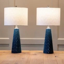 26.5" Set of Two Jameson Textured Ceramic Table Lamp Cobalt Blue - Decor Therapy 15 26.5" Set of Two Jameson Textured Ceramic Table Lamp Cobalt Blue - Decor Therapy -Desk Lamps sales shop unnamed file 358