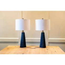 26.5" Set of Two Jameson Textured Ceramic Table Lamp Cobalt Blue - Decor Therapy 16 26.5" Set of Two Jameson Textured Ceramic Table Lamp Cobalt Blue - Decor Therapy -Desk Lamps sales shop unnamed file 359