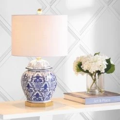 JONATHAN Y 25" Ceramic/Metal Gretchen Ginger Jar Table Lamp (Includes LED Light Bulb) Blue - JONATHAN Y