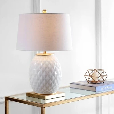 JONATHAN Y 25.5" Glass/Metal Diamond Table Lamp (Includes Energy Efficient Light Bulb) - JONATHAN Y White 1 JONATHAN Y 25.5" Glass/Metal Diamond Table Lamp (Includes Energy Efficient Light Bulb) - JONATHAN Y White