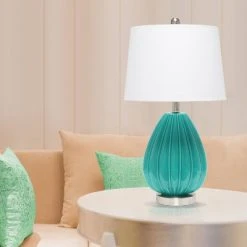 Pleated Table Lamp with Fabric Shade Teal - Lalia Home 9 Pleated Table Lamp with Fabric Shade Teal - Lalia Home -Desk Lamps sales shop unnamed file 3634