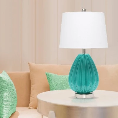 Pleated Table Lamp with Fabric Shade Teal - Lalia Home 3 Pleated Table Lamp with Fabric Shade Teal - Lalia Home - Image 3