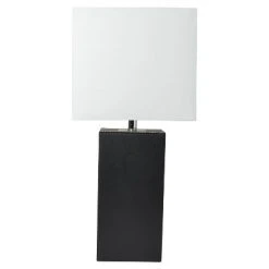 Leather Table Lamp with Fabric Shade Black - Elegant Designs