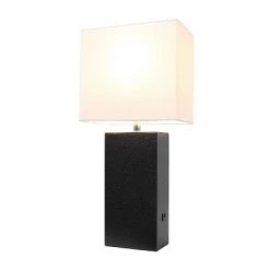Leather Table Lamp with Fabric Shade Black - Elegant Designs -Desk Lamps sales shop unnamed file 3675