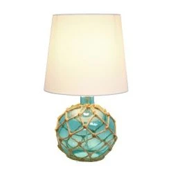 Buoy Rope Nautical Netted Coastal Sea Glass Table Lamp Aqua - Elegant Designs