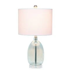 Glass Table Lamp with White Drum Shade Blue - Lalia Home