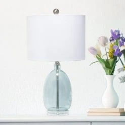 Glass Table Lamp with White Drum Shade Blue - Lalia Home -Desk Lamps sales shop unnamed file 3692
