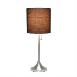 Tapered Desk Lamp with Fabric Drum Shade Black/Silver - Simple Designs