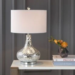 JONATHAN Y 26" Emilia Mirrored Mosaic Table Lamp (Includes LED Light Bulb) Silver - JONATHAN Y