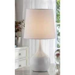 23.5" Modern Metal Table Lamp with Touch Sensor White - Ore International