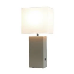 Leather Table Lamp with Fabric Shade Gray - Elegant Designs