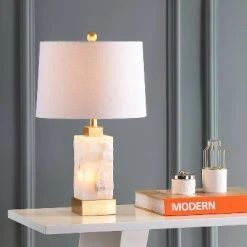 JONATHAN Y 23" Alabaster/Metal Eloise Table Lamp (Includes LED Light Bulb) White - JONATHAN Y