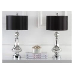 (Set of 2) 25.5" Mercury Crackle Glass Table Lamp Ivory/Silver (Includes CFL Light Bulb) - Safavieh