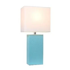 21" Monaco Avenue Modern Leather Table Lamp Aqua - Elegant Designs