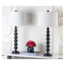 Jenna Stacked Ball Table Lamp Set - Safavieh Navy/white