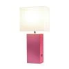 Modern Leather Table Lamp with USB and Fabric Shade Hot Pink - Elegant Designs