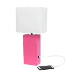 Modern Leather Table Lamp with USB and Fabric Shade Hot Pink - Elegant Designs -Desk Lamps sales shop unnamed file 3869