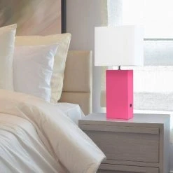 Modern Leather Table Lamp with USB and Fabric Shade Hot Pink - Elegant Designs -Desk Lamps sales shop unnamed file 3870