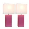 (2pk) 21" Monaco Avenue Modern Leather Table Lamp Hot Pink - Elegant Designs