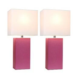 (2pk) 21" Monaco Avenue Modern Leather Table Lamp Hot Pink - Elegant Designs