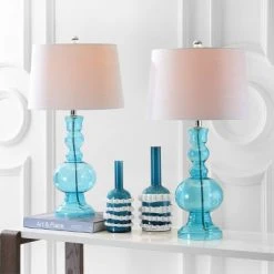 JONATHAN Y 28.5" (Set of 2) Genie Glass Table Lamps (Includes LED Light Bulb) - JONATHAN Y Navy