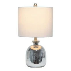Hammered Glass Jar Table Lamp with Linen Shade Metallic Gray - Lalia Home
