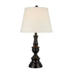 27" 3-Way Decorative Metal Table Lamp with Linen Shade (Includes LED Light Bulb) Black - Cresswell Lighting -Desk Lamps sales shop unnamed file 3927