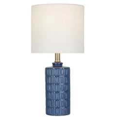 18" Textured Ceramic Table Lamp with Linen Shade (Includes LED Light Bulb) Blue - Cresswell Lighting 7 18" Textured Ceramic Table Lamp with Linen Shade (Includes LED Light Bulb) Blue - Cresswell Lighting -Desk Lamps sales shop unnamed file 3947