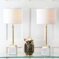 JONATHAN Y 30" (Set of 2) Dawson Marble/Crystal Table Lamp (Includes LED Light Bulb) White - JONATHAN Y