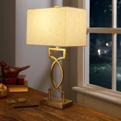 24.5" The Estelle Silverwood Table Lamp with Shade (Includes CFL Light Bulb) Gold - Decor Therapy