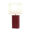 Modern Leather Table Lamp with USB and Fabric Shade Red - Elegant Designs