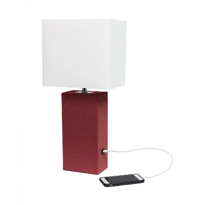 Modern Leather Table Lamp with USB and Fabric Shade Red - Elegant Designs 3 Modern Leather Table Lamp with USB and Fabric Shade Red - Elegant Designs - Image 3