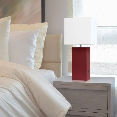 Modern Leather Table Lamp with USB and Fabric Shade Red - Elegant Designs 4 Modern Leather Table Lamp with USB and Fabric Shade Red - Elegant Designs - Image 4