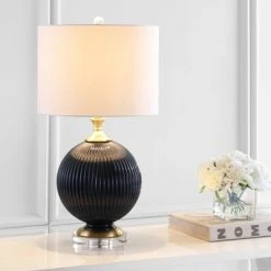 JONATHAN Y 26.5" LED Glass/Crystal Table Lamp - JONATHAN Y White